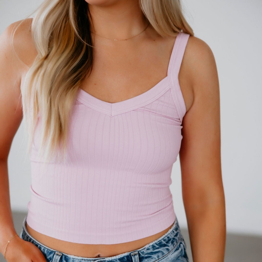 Nikibiki Ribbed Tank One Size Pink V Neckline Cropped Length Stretch NEW